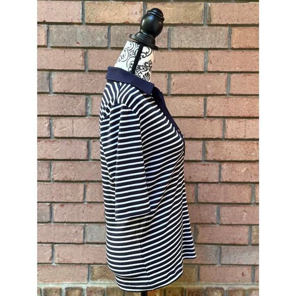 EUC LOFT Women's Navy White Striped Collared Blouse Large - Picture 2 of 7